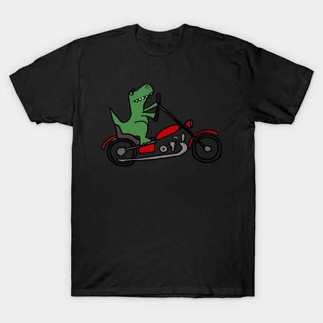 Funny Green T-Rex Dinosaur Riding Red Motorcycle Art T-Shirt by zaymen.bouragba